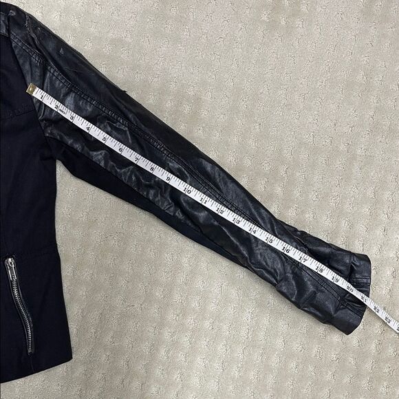 Andree Blue Chic Black Leather and Fabric Jacket, Size Medium - Picture 9 of 9